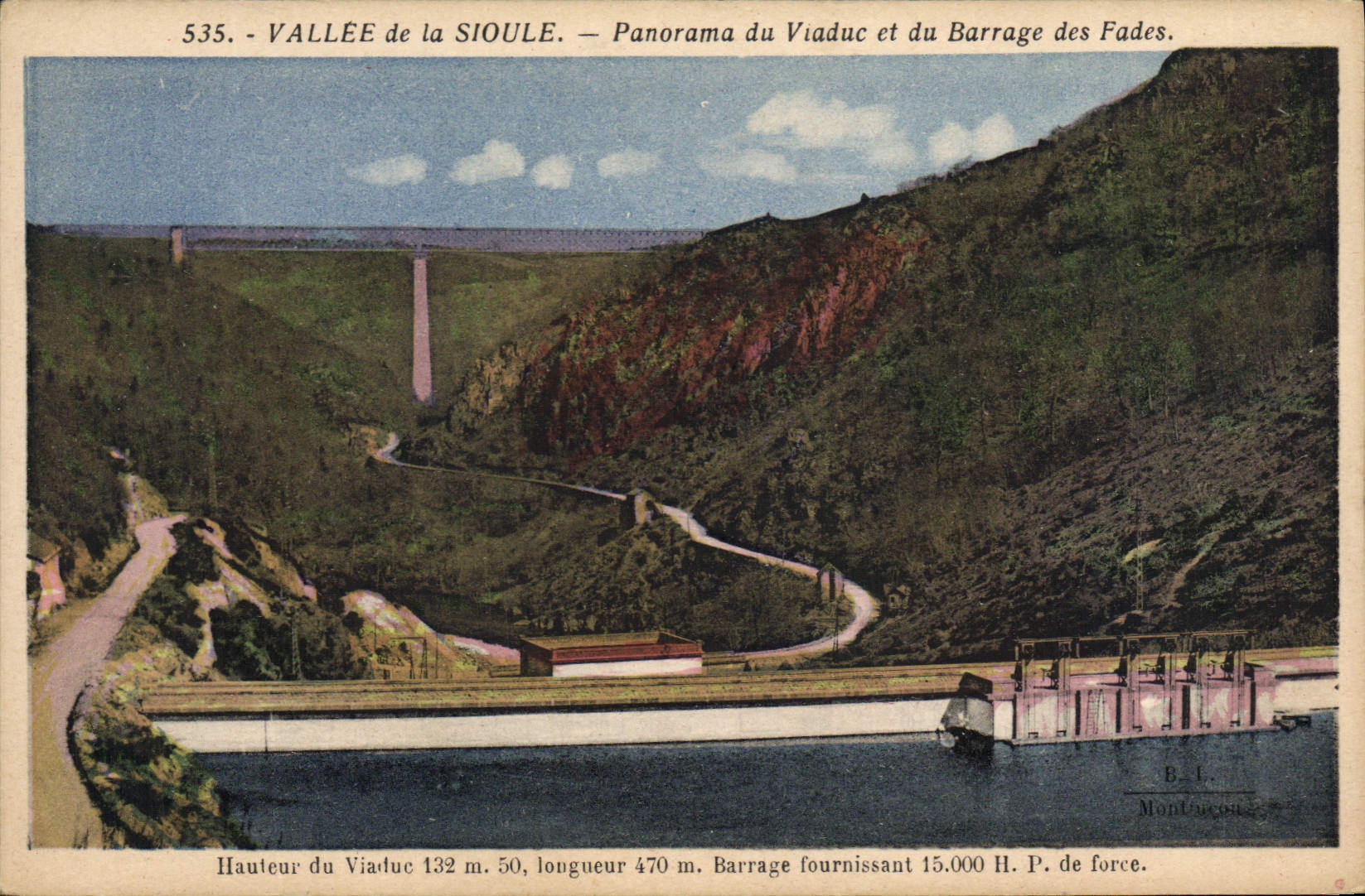 Vintage Postcards Electricity Valley of Sioule Panorama of the viaduct and the stopping of Insipid the Viaduct