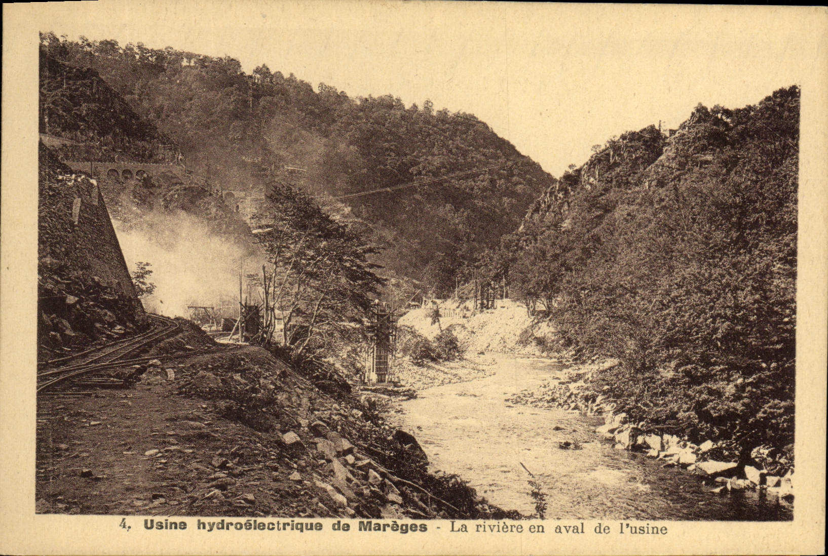 Vintage Postcard Electricite Machines hydroelectric of Mareges the river downstream from the factory
