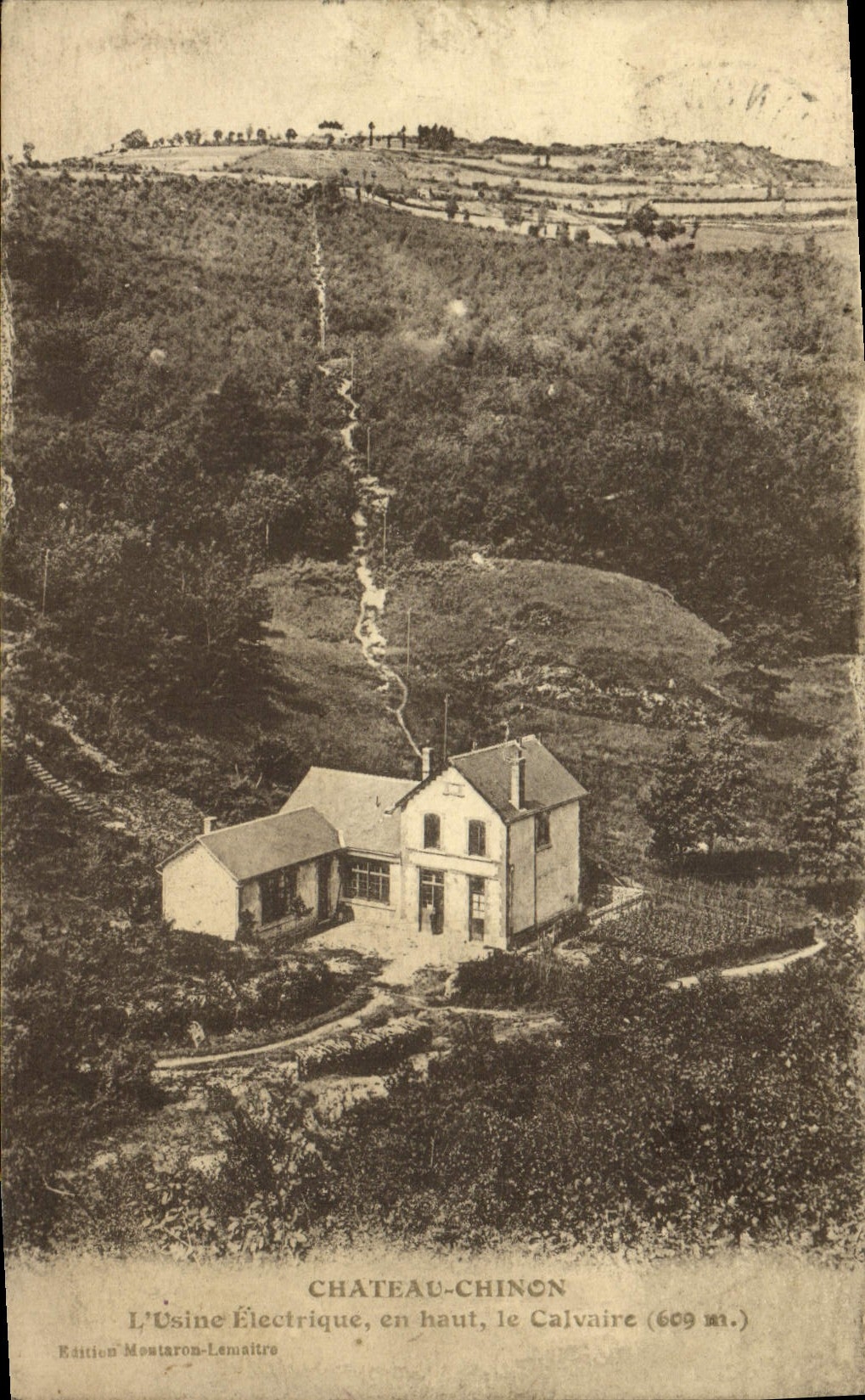 Vintage Postcard Electricity Chinon Castle the electric factory in top the martyrdom