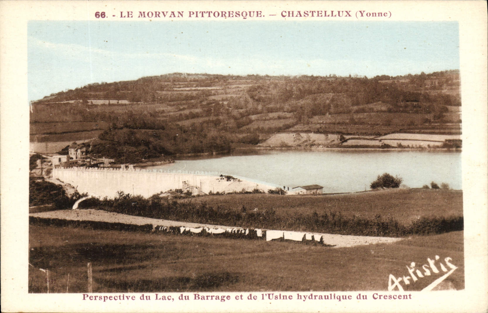 CPA Electricite Morvan Perspective du lac du barrage et de l'usine hydraulique du Crescent