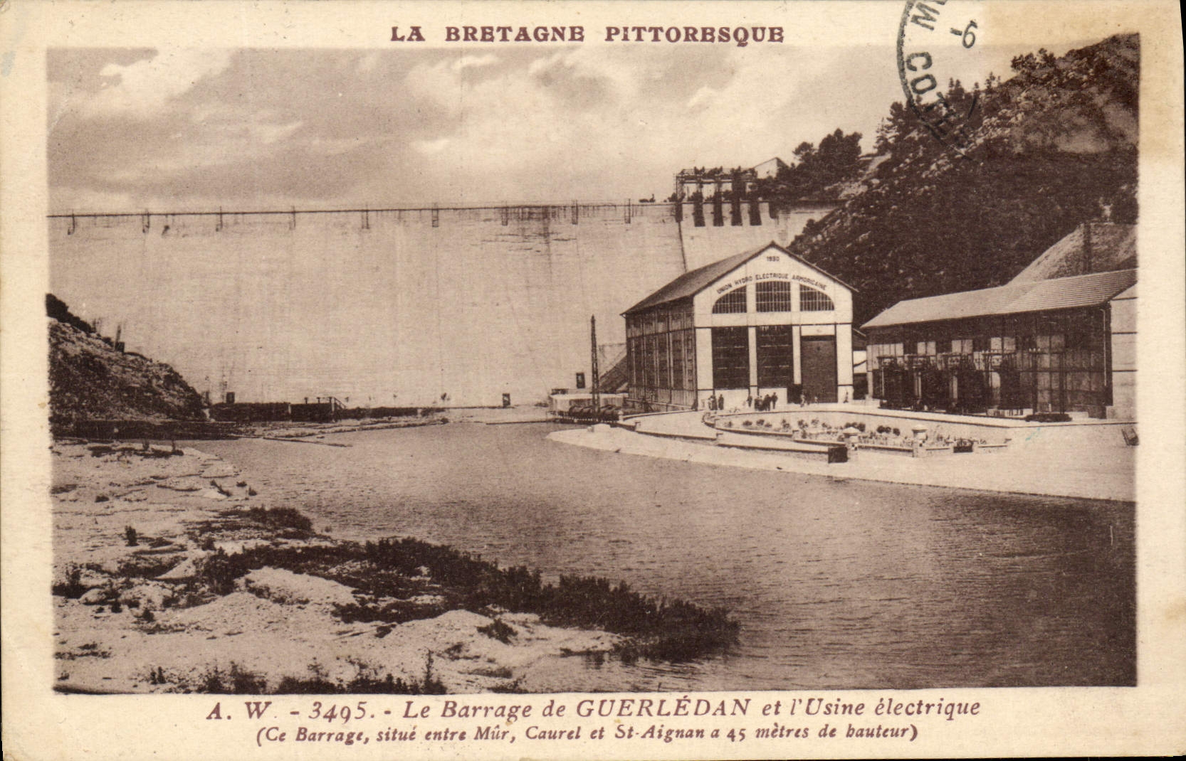 Vintage Postcard Electricity dam Guerledan and the electric factory