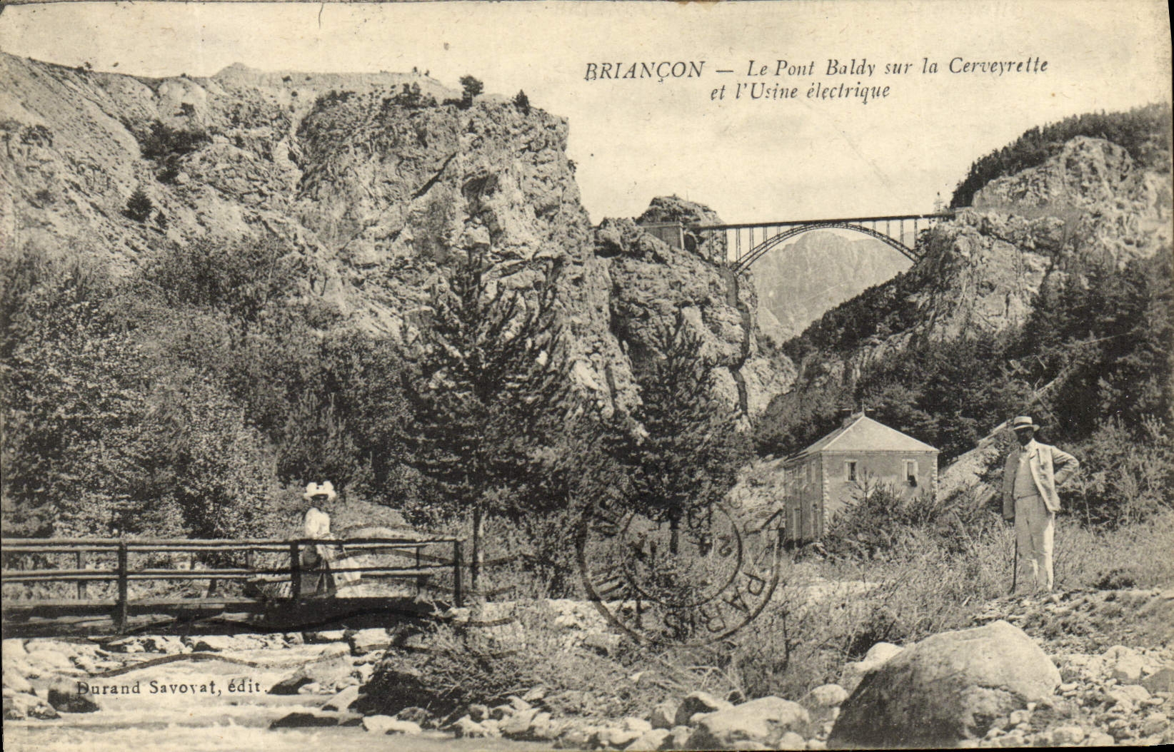 Vintage Postcard Briançon Electricity the Baldy bridge on Cerveyrette and the electric factory