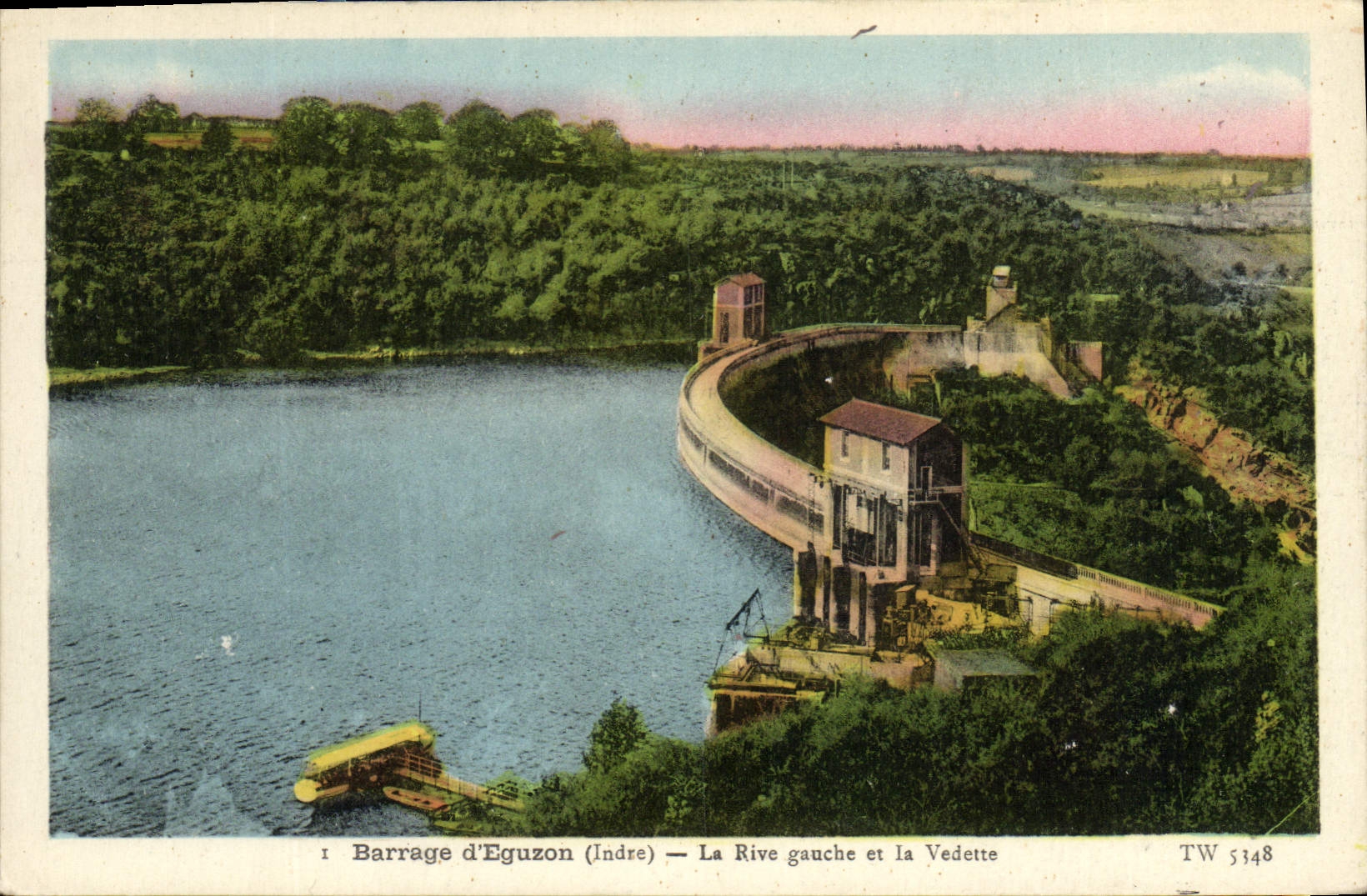 Vintage Postcard Electricity Dam Eguzon the left bank and the Star