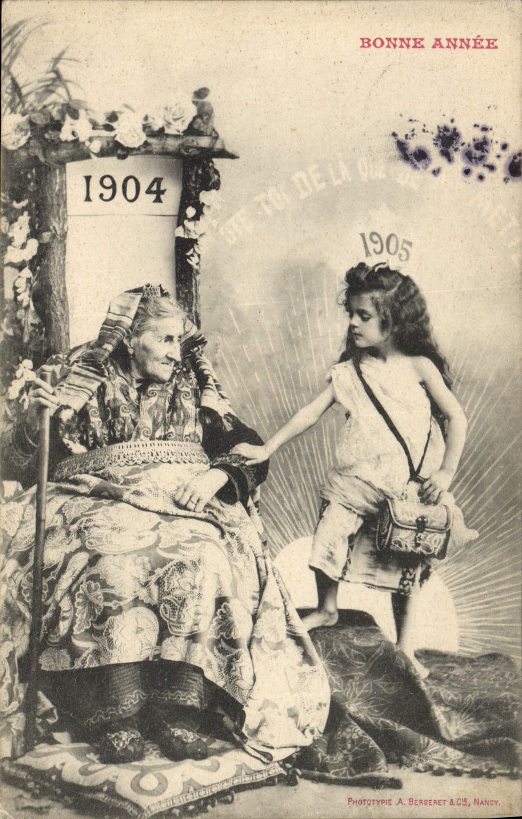 Vintage Postcard Fantasy Child wife Happy new year 1904 1905