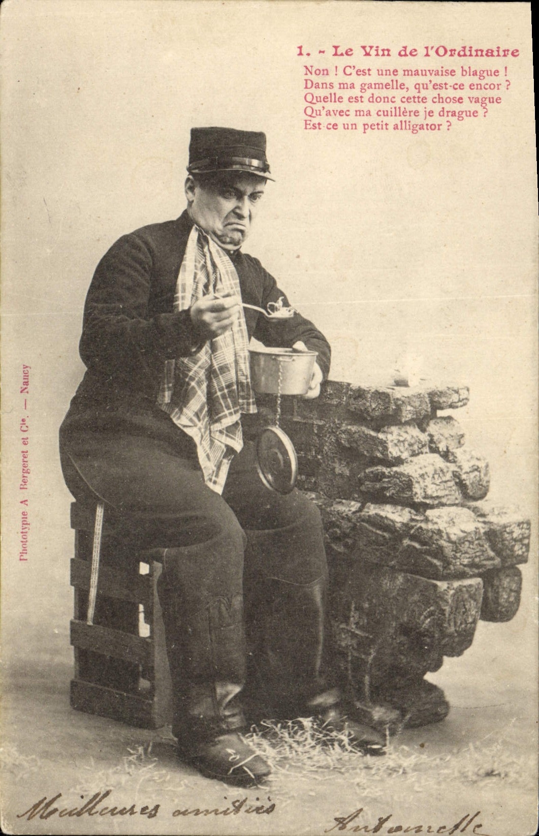 Postal Fantasia el vino ordinario del Militaria