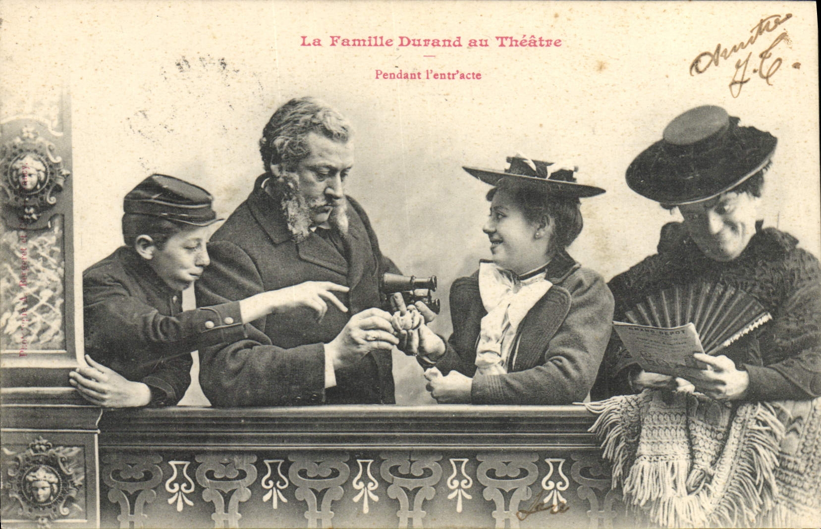 Vintage Postcard Fantasy Woman the family Durand with the theater During the interval