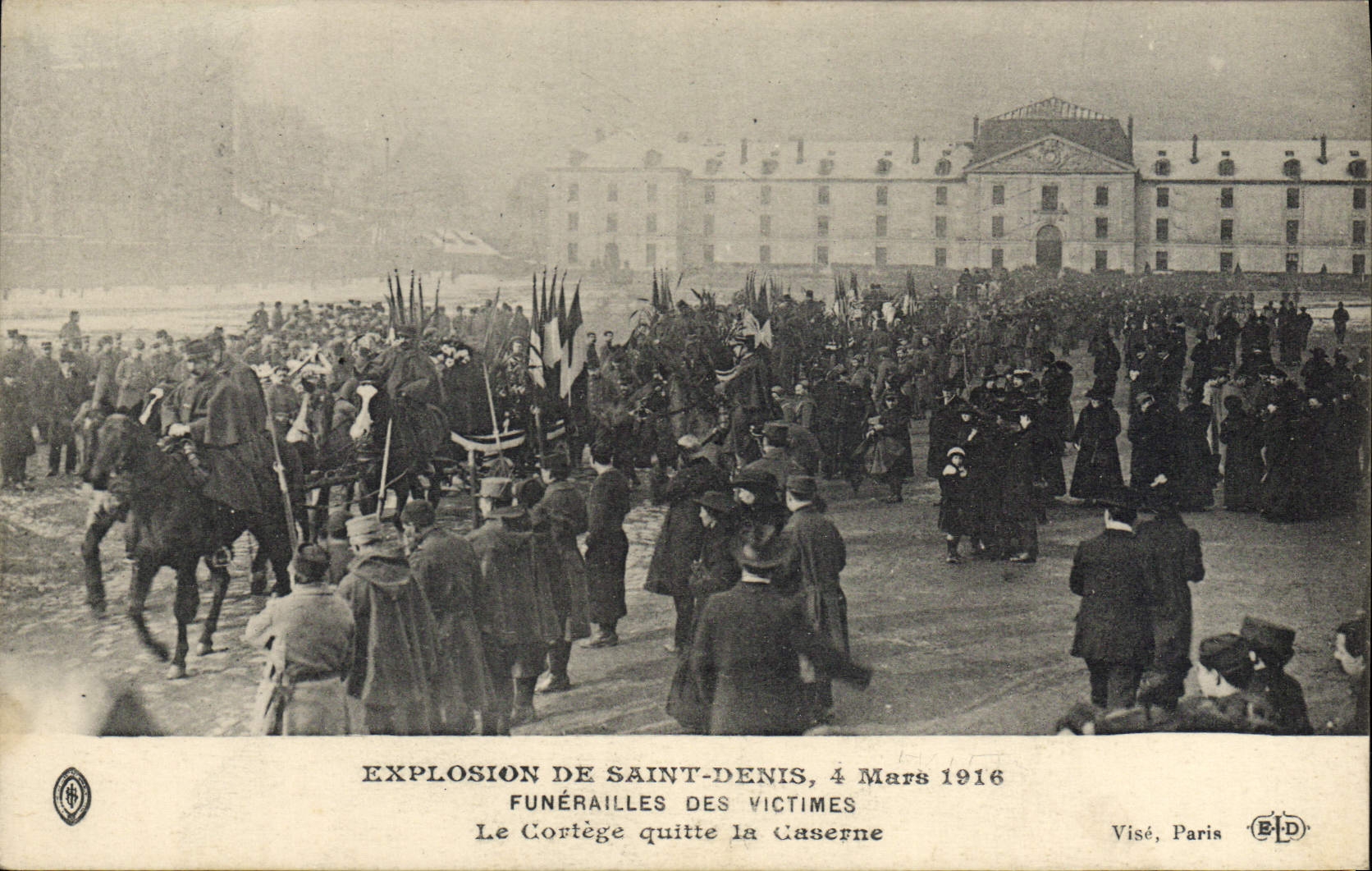Vintage Postcard Explosion of Saint Denis Funerailles March 4th, 1916 of victims the procession leaves the barracks