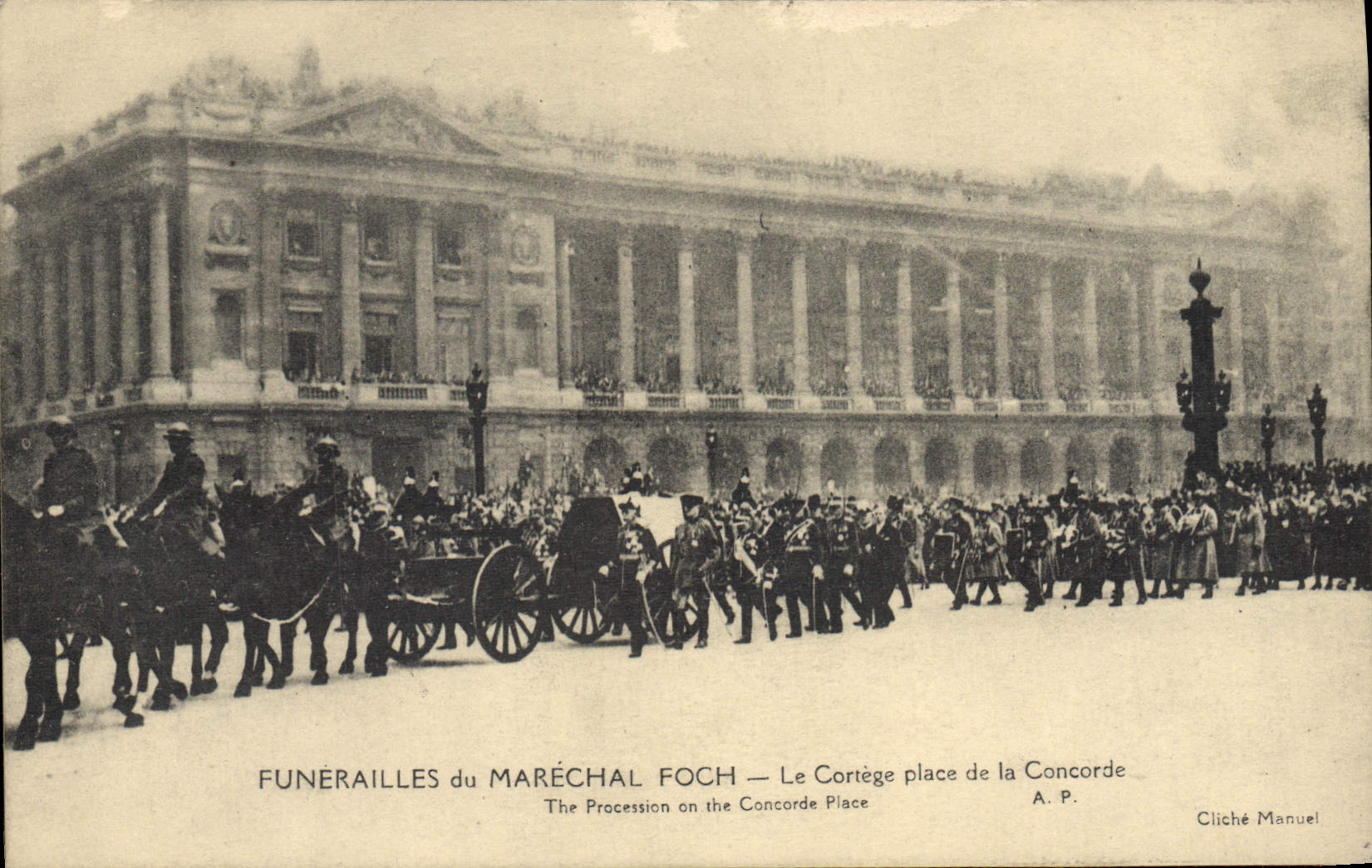 Vintage Postcard Funerailles of the Foch Marshal the procession places Paris Harmony