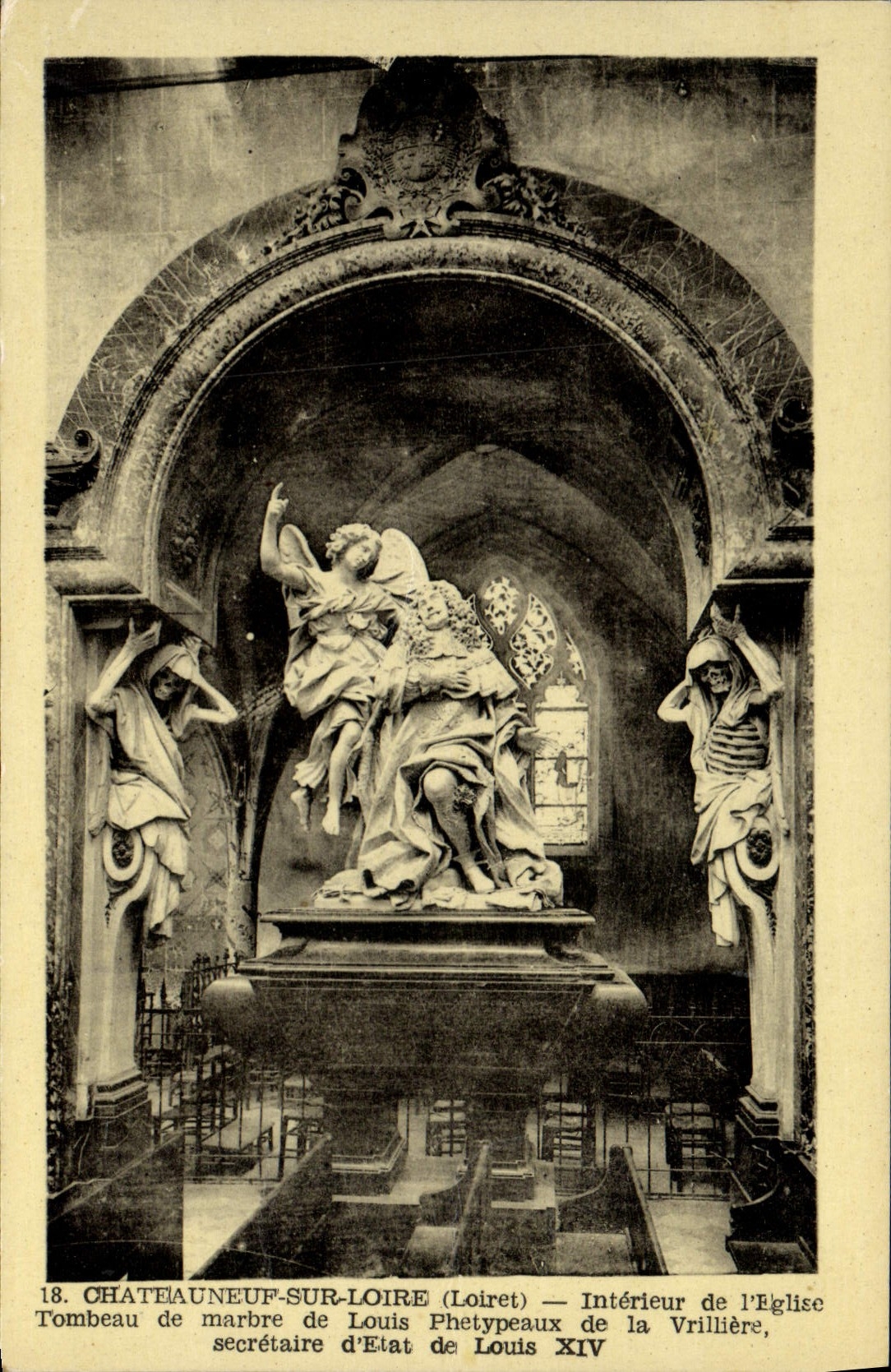Postal Chateauneuf sobre Loira Interior de la iglesia Tumba de mármol de Louis Phetypeaux del Vrilliere