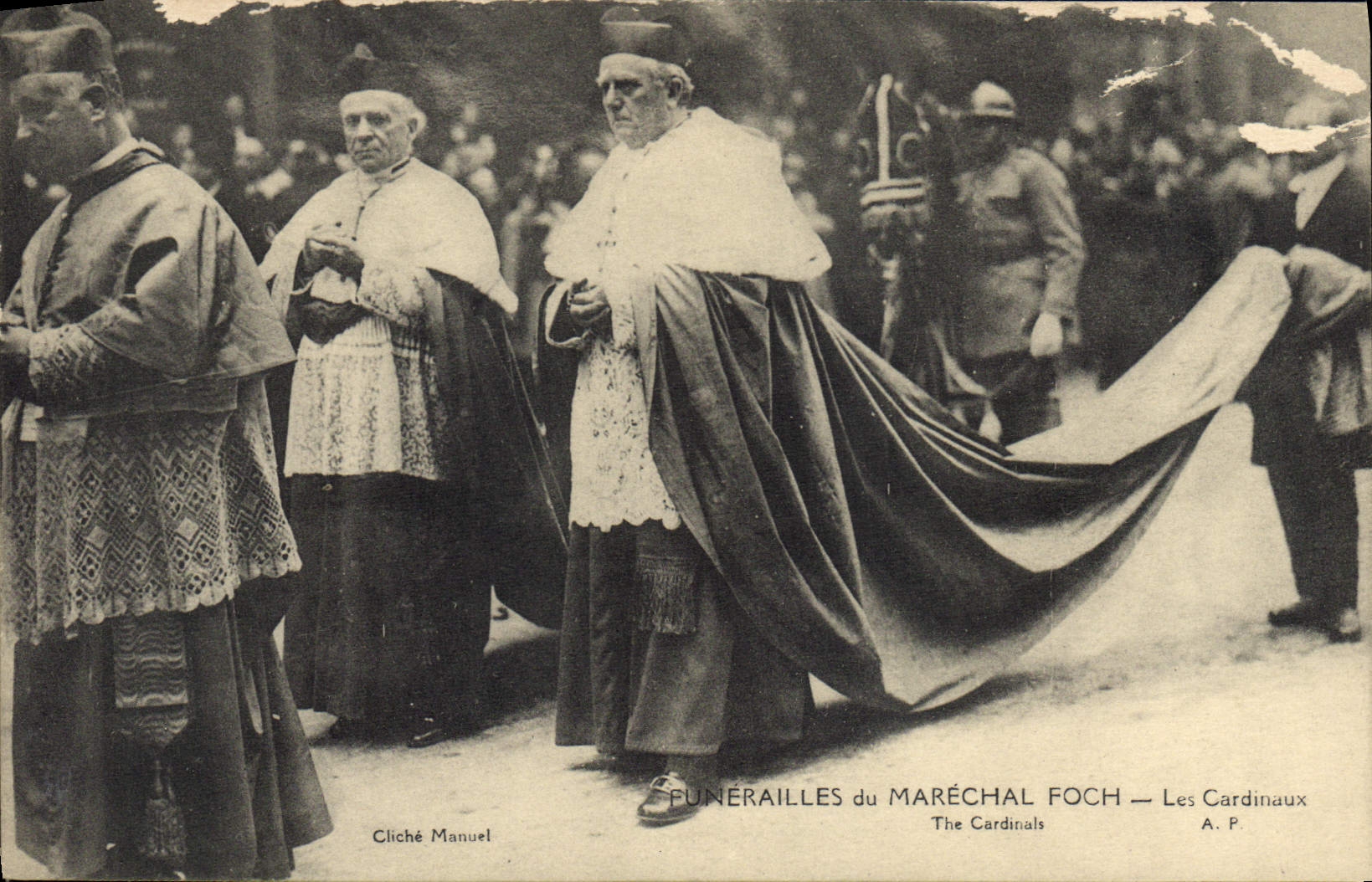 Vintage Postcard Funeral of the Foch Marshal cardinals