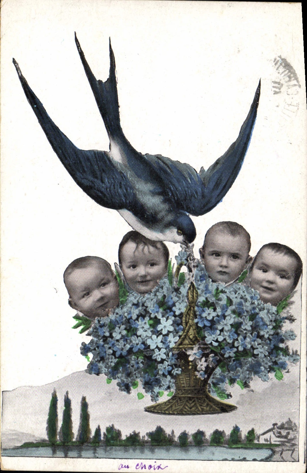 Vintage Postcard Swallow Children