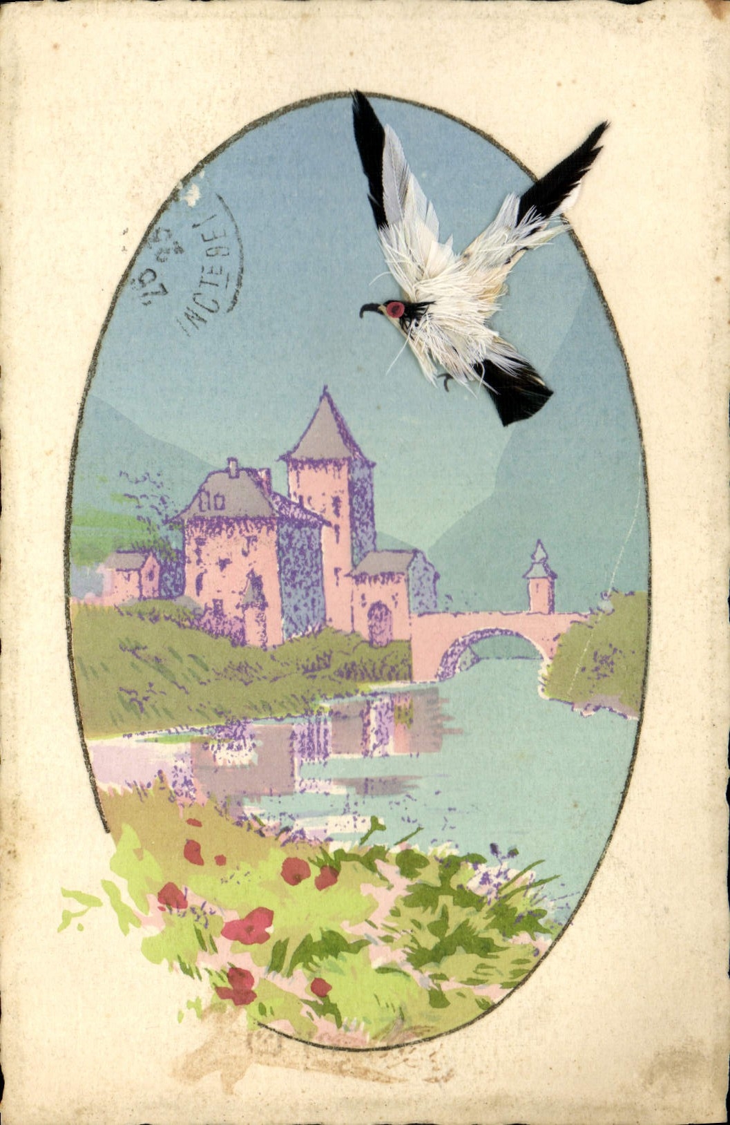 CPA Oiseau (décor en plumes) 