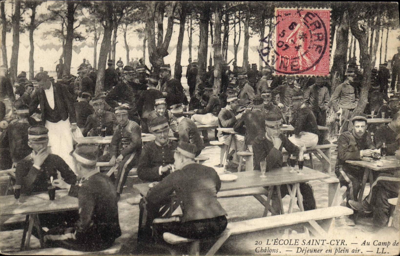 Vintage Postcard School Cyr Saint With the camp of Trawl-nets Lunch in the open air Militaria
