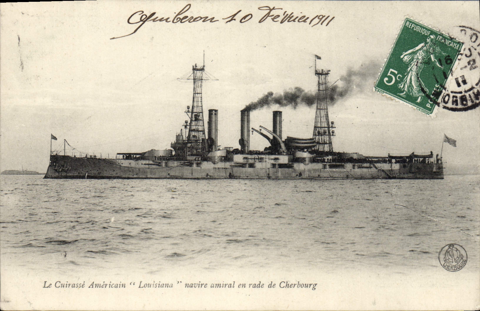 Vintage Postcard Boat the armor American Louisiana flagship in roads of Cherbourg