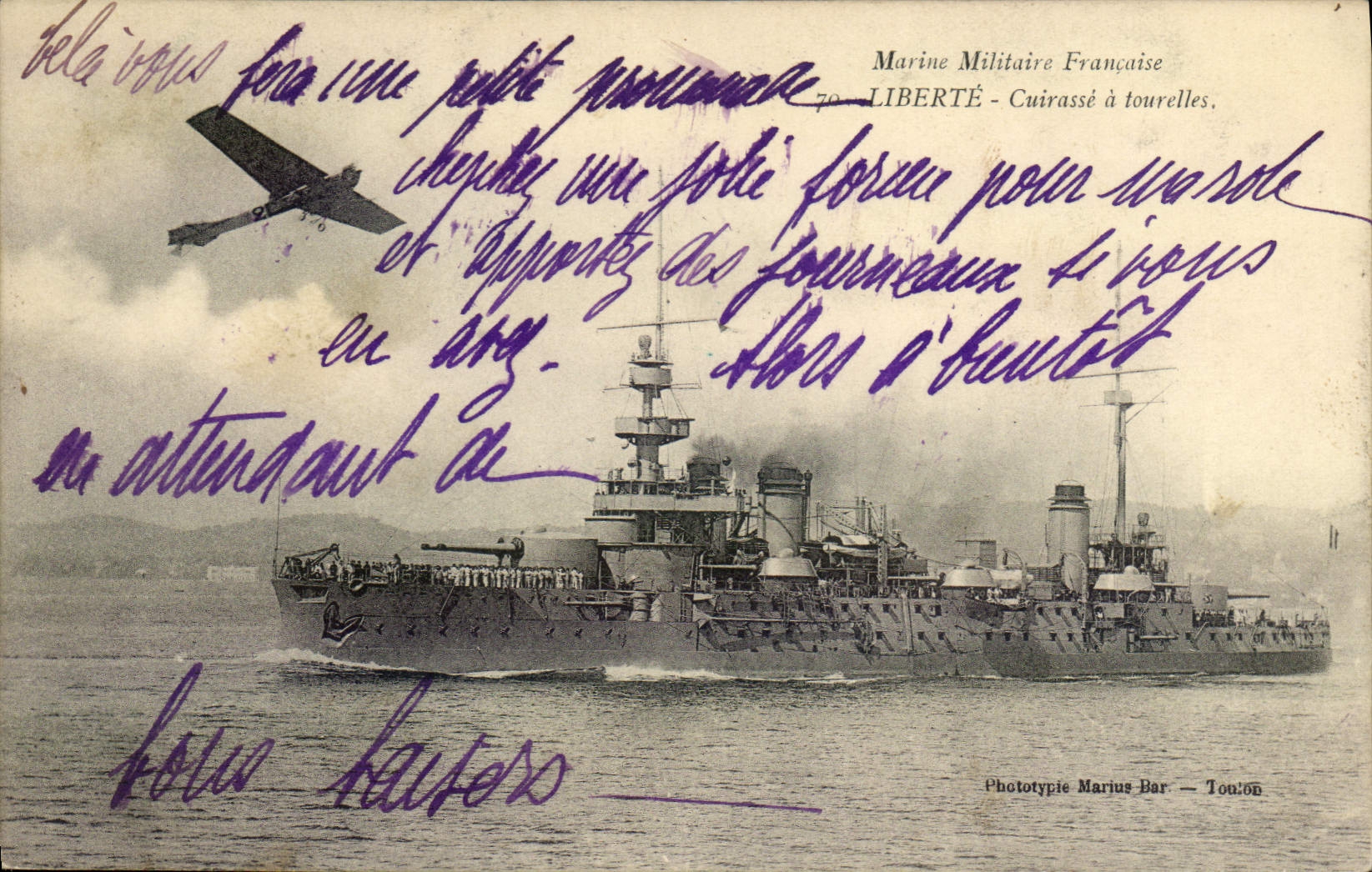 CPA Bateau Liberte Cuirasse a tourelles Avion AViation 