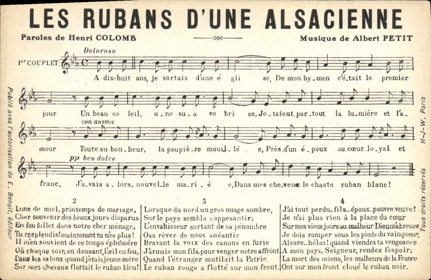 Postal las cintas de una Alsaciana Henri Colomb Albert Pequeño