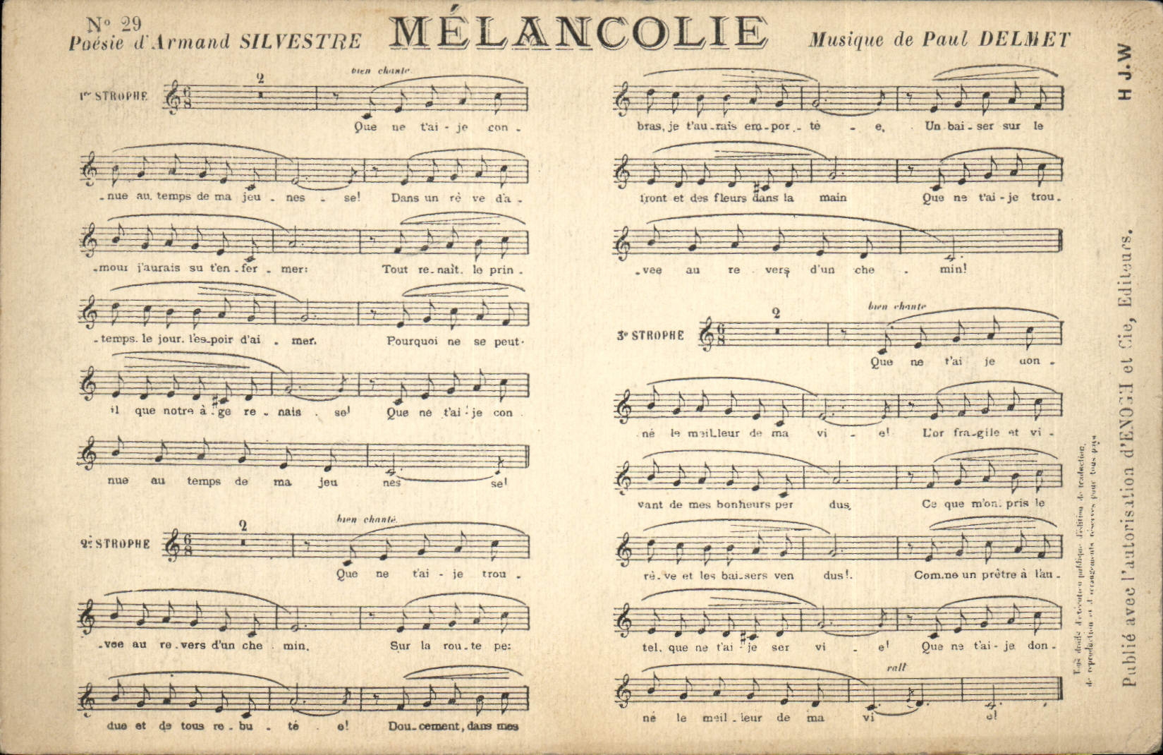 Vintage Postcard Melancholy Armand Silvestre Paul Delmet