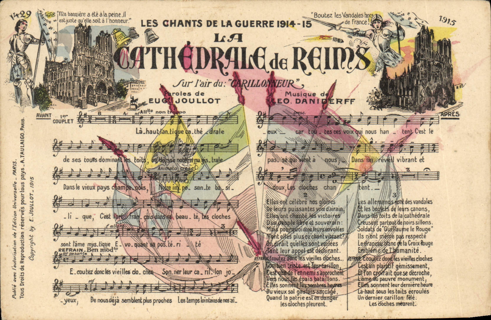 Vintage Postcard the cathedral of Rheims Bell ringer Joullot Daniderff Joan of Arc