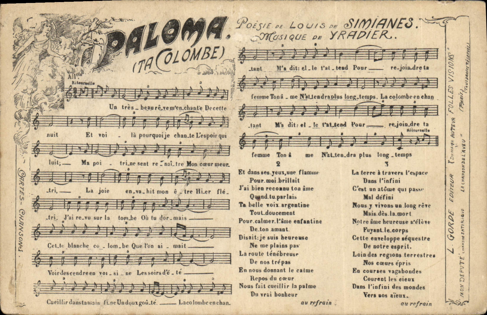 Vintage Postcard Paloma Louis de Simianes Yradier