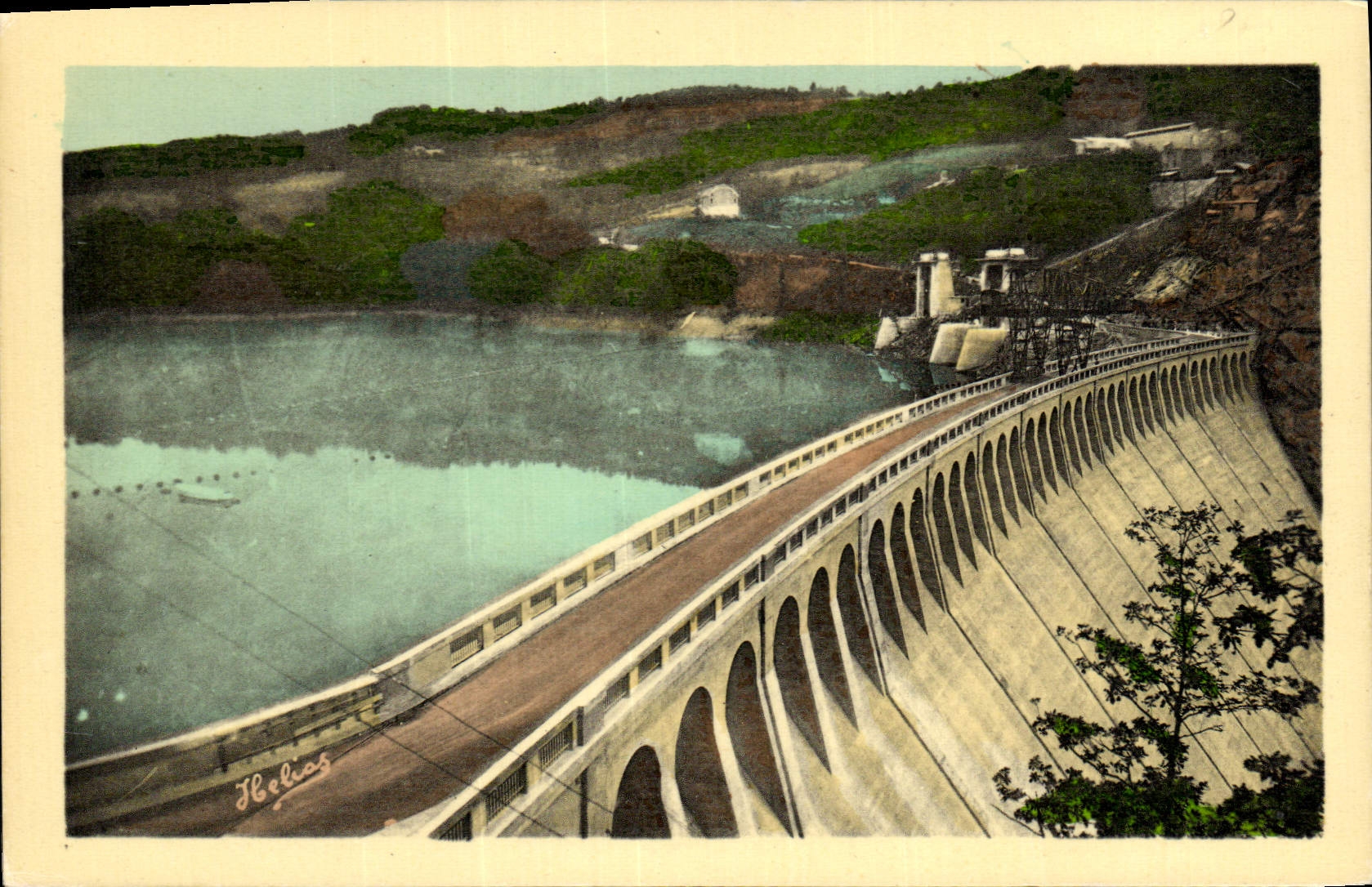 Vintage Postcard Electricity Dam Sarrans the dam and the road which passes at the top
