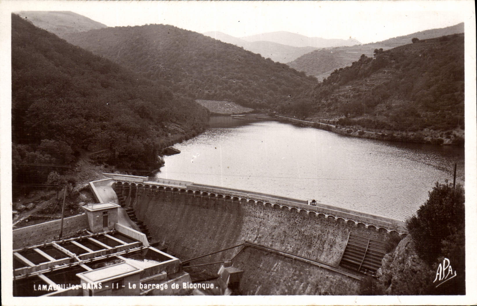 Vintage Postcard Lamalou Electricity Baths dam Biconque