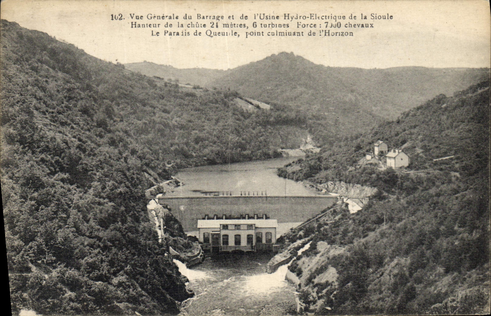 CPA Electricite Vue generale du barrage et de l'usine Hydro electriquue de la Sioule Le paradis de Queuille pont culminant de l'horizon