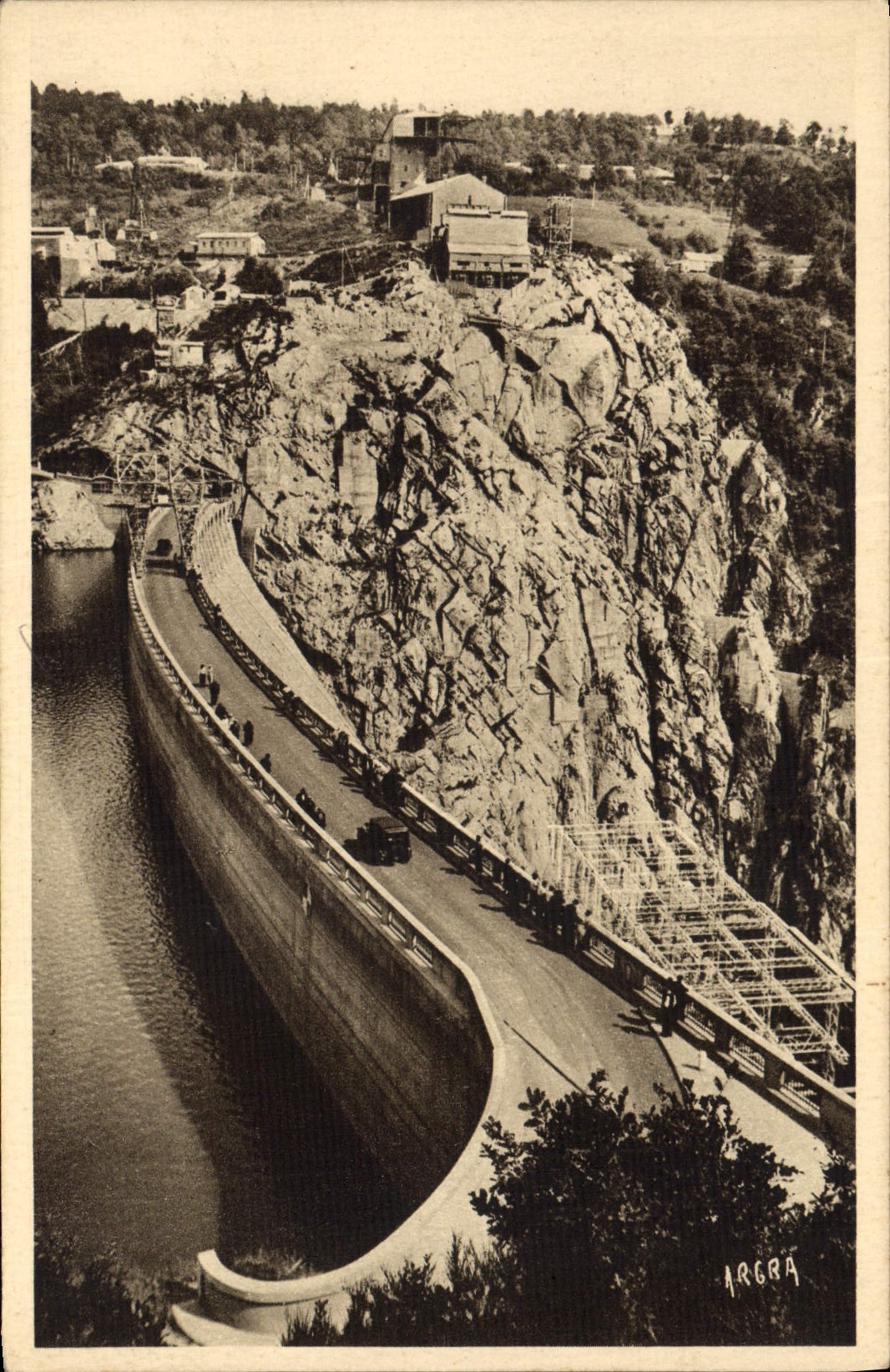 Vintage Postcard Electricity Valley of Truyere dam Sarrans the road on Crete of the dam