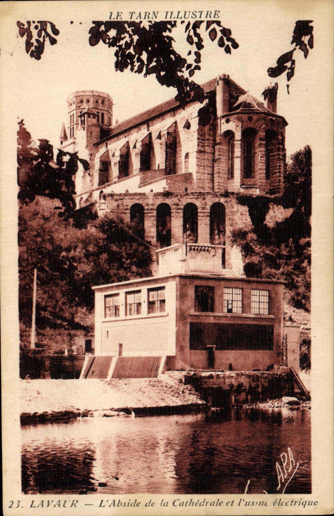 Vintage Postcard Lavaur Electricity the apse of the cathedral and the electric factory