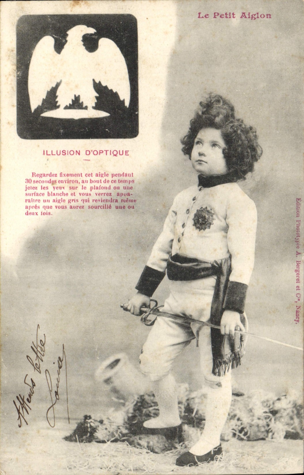 CPA Fantaisie Enfant Le Petit Aiglon Illusion d'optique Aigle Napoleon 
