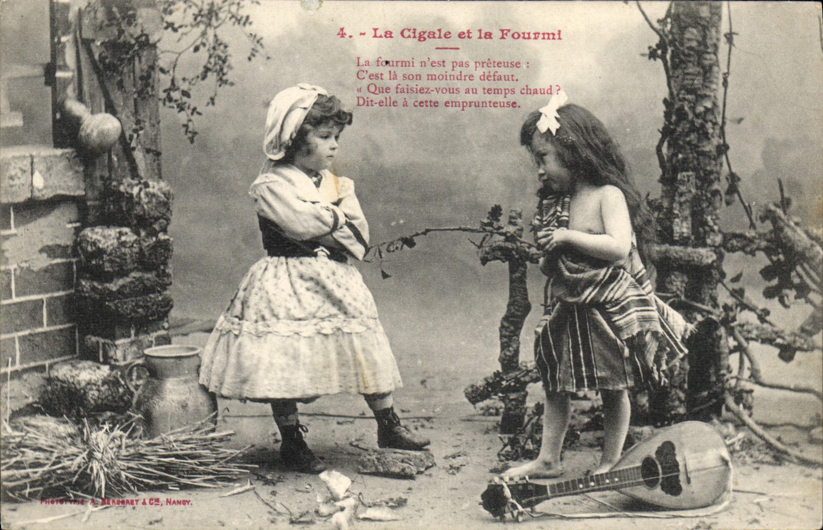 Vintage Postcard Fantasy Child the cicada and the ant