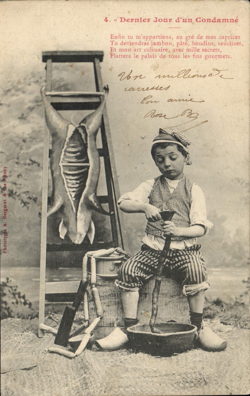 CPA Fantaisie Enfant Dernier jour d'un condame Boucher Porc Cochon