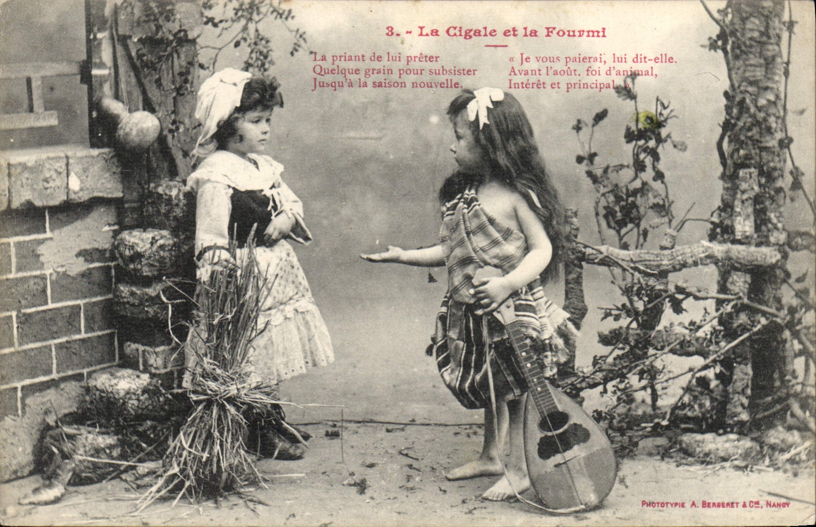 Vintage Postcard Fantasy Children the cicada and the ant