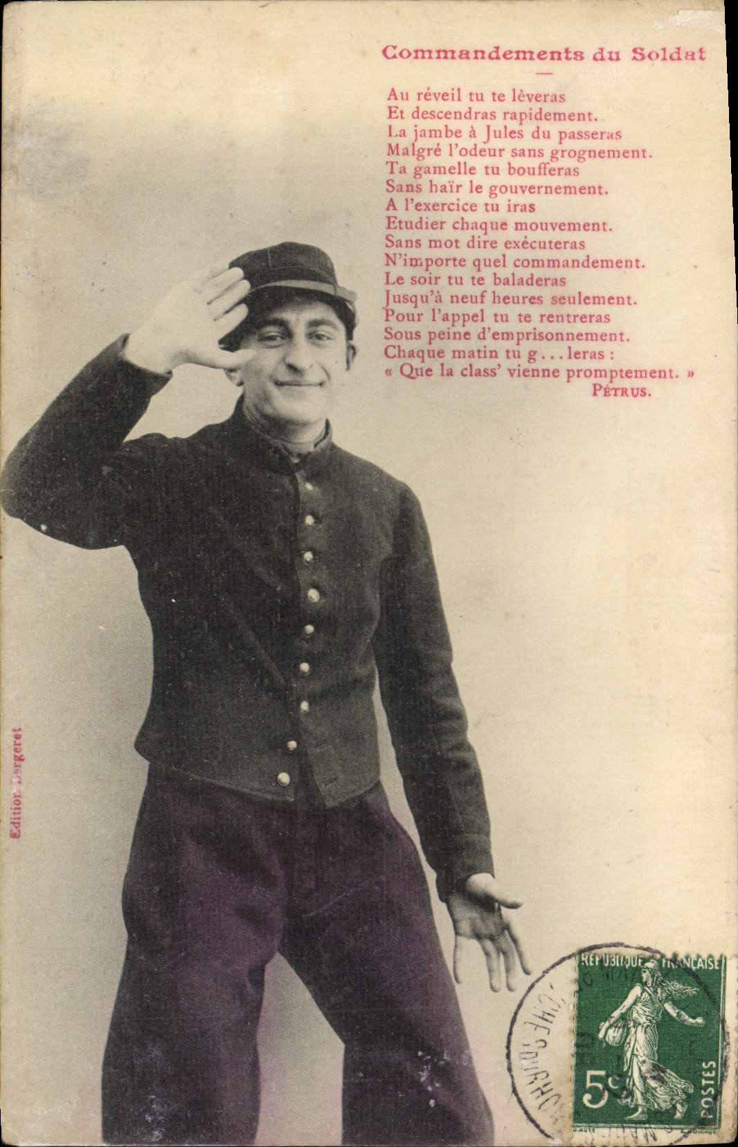 CPA Fantaisie Commandements du soldat Militaria 