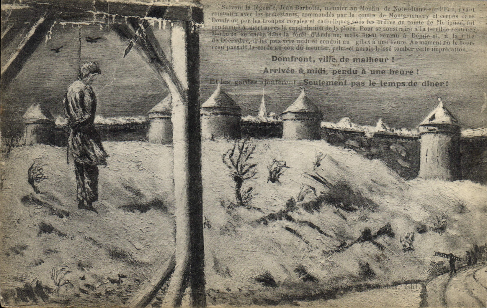 Vintage Postcard Domfront Town of Hung misfortune