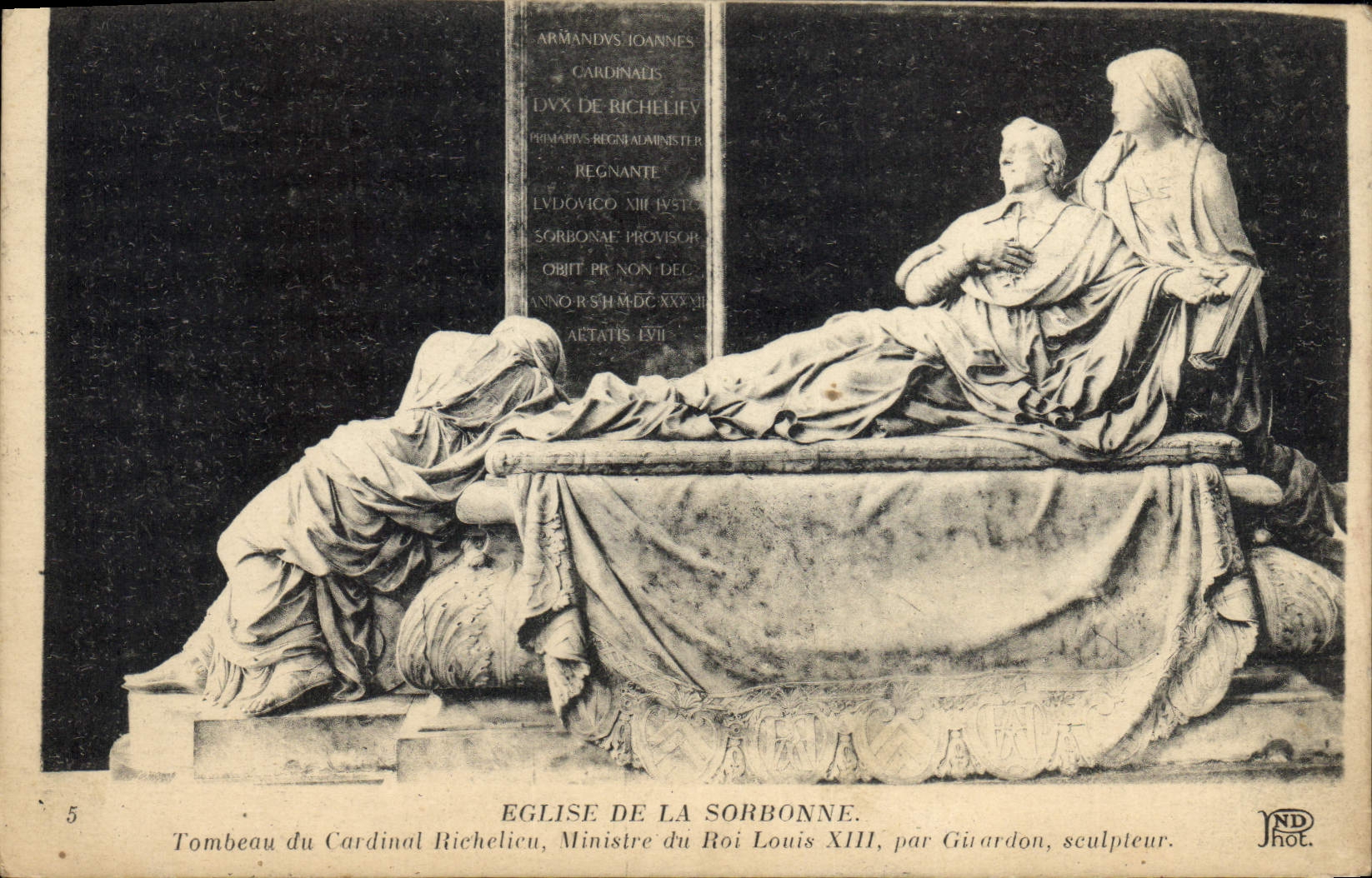 Postal Iglesia de la Sorbona París Tumba del cardenal de Richelieu Ministro de Rey Louis XIII