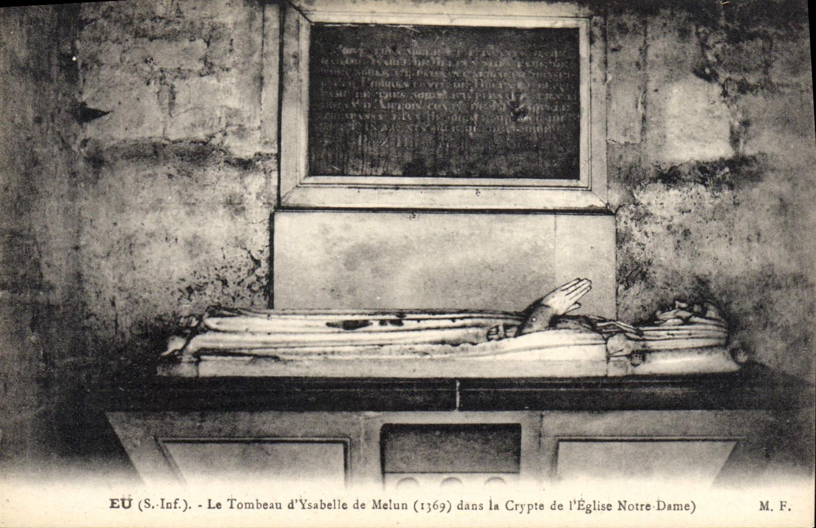 Vintage Postcard Have the tomb of Ysabelle of Melun in the crypt of the church Notre Dame