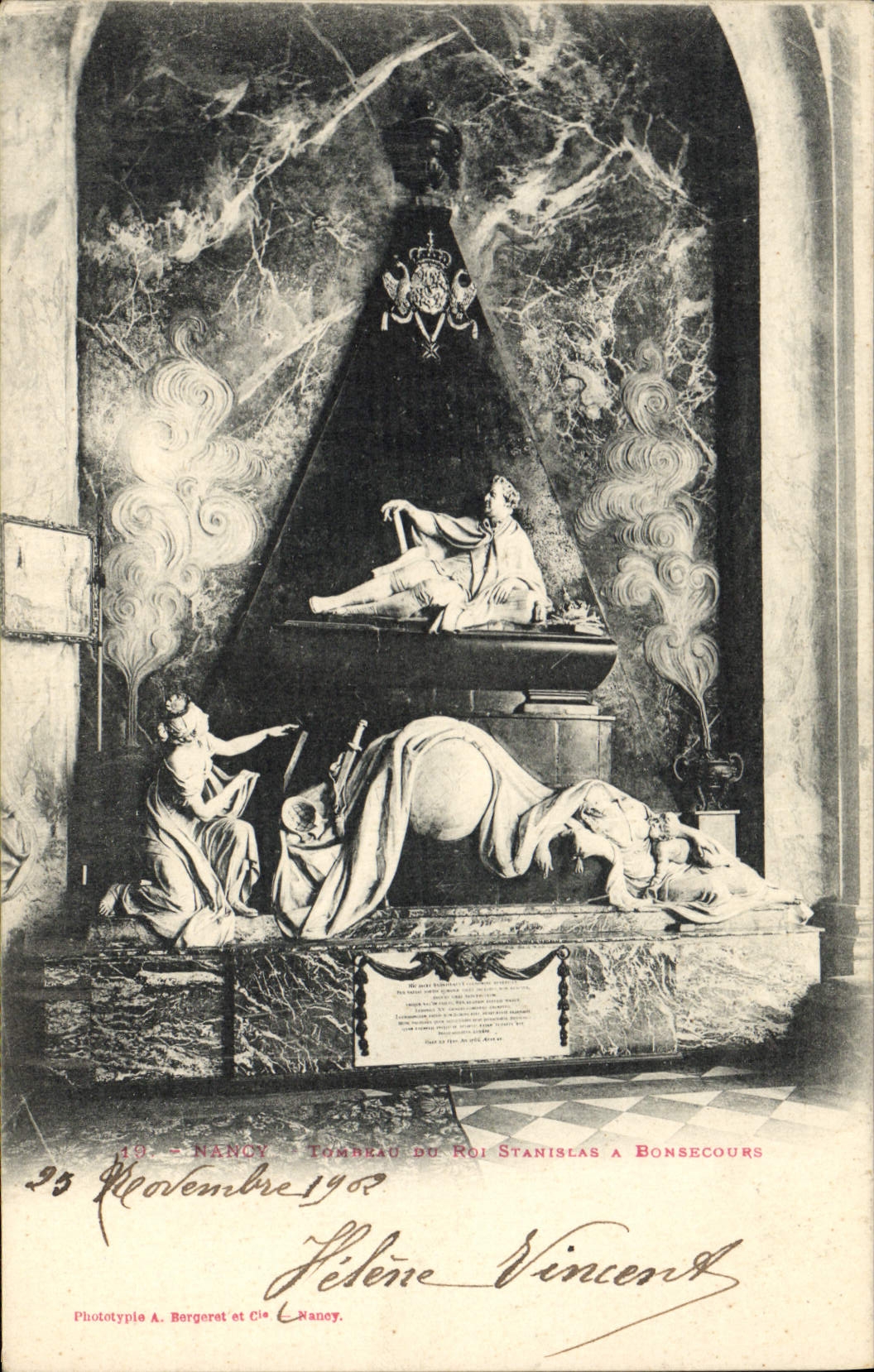 Vintage Postcard Nancy Tombeau of king Stanislas has Bonsecours