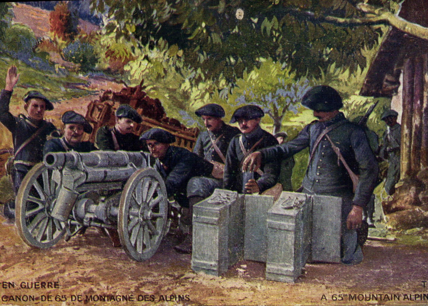 CPA Militaria Chasseurs alpins Canon de 65 de montagne des Alpins 