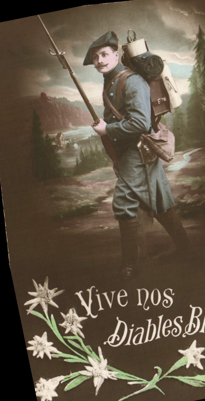 Vintage Postcard Militaria Alpine hunters Lives our blue devils