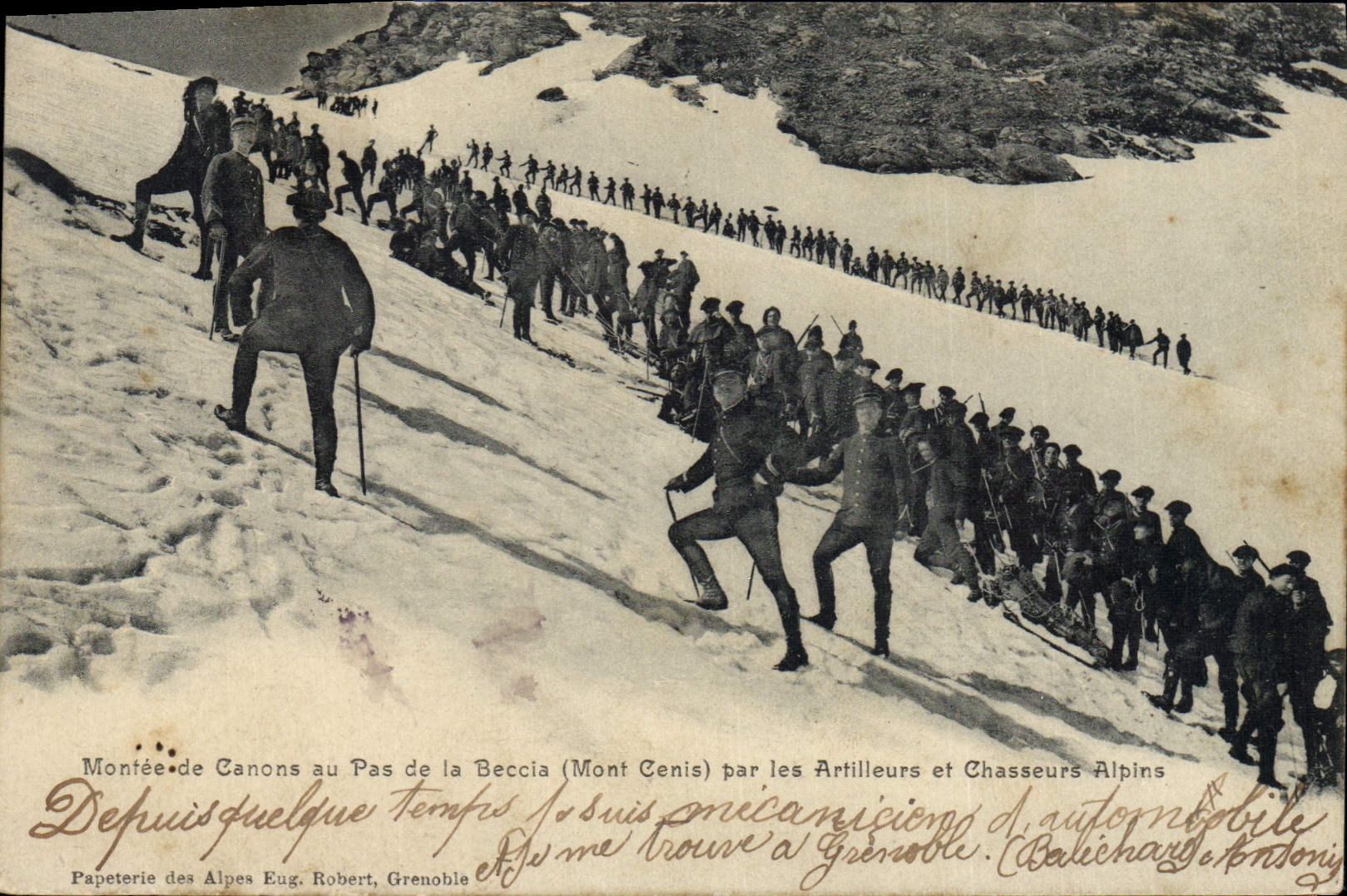 CPA Militaria Chasseurs alpins Montee de canons au pas de la Beccia Mont Cenis par les artilleurs et chasseurs alpins