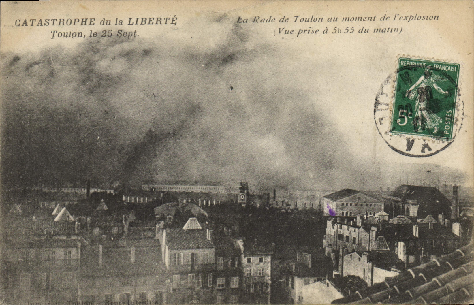 Vintage Postcard Boat Catastrophe of Freedom roads of Toulon at the time of the explosion