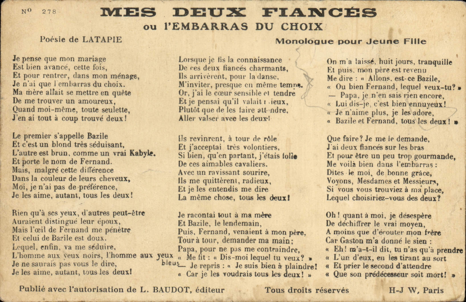 Vintage Postcard My two be engaged or the embarrassment of the Latepie choice