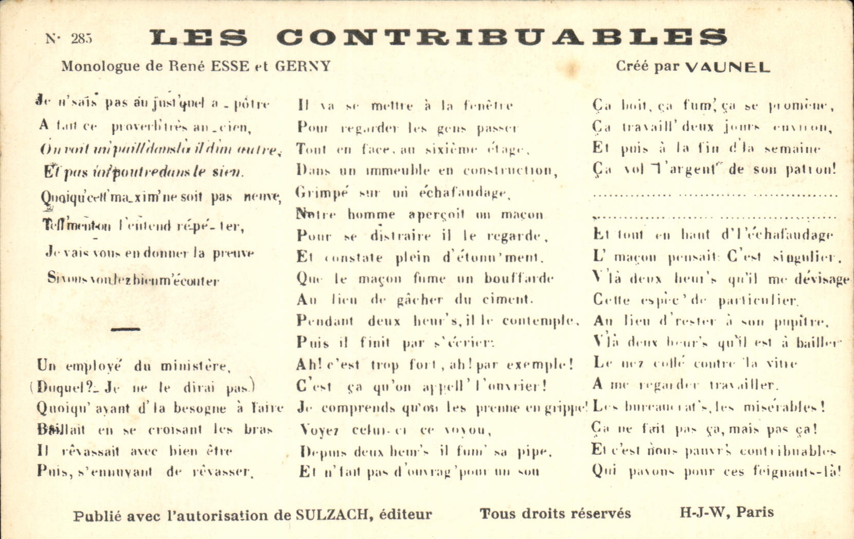 Vintage Postcard the taxpayers Rene Esse Gerny Vaunel