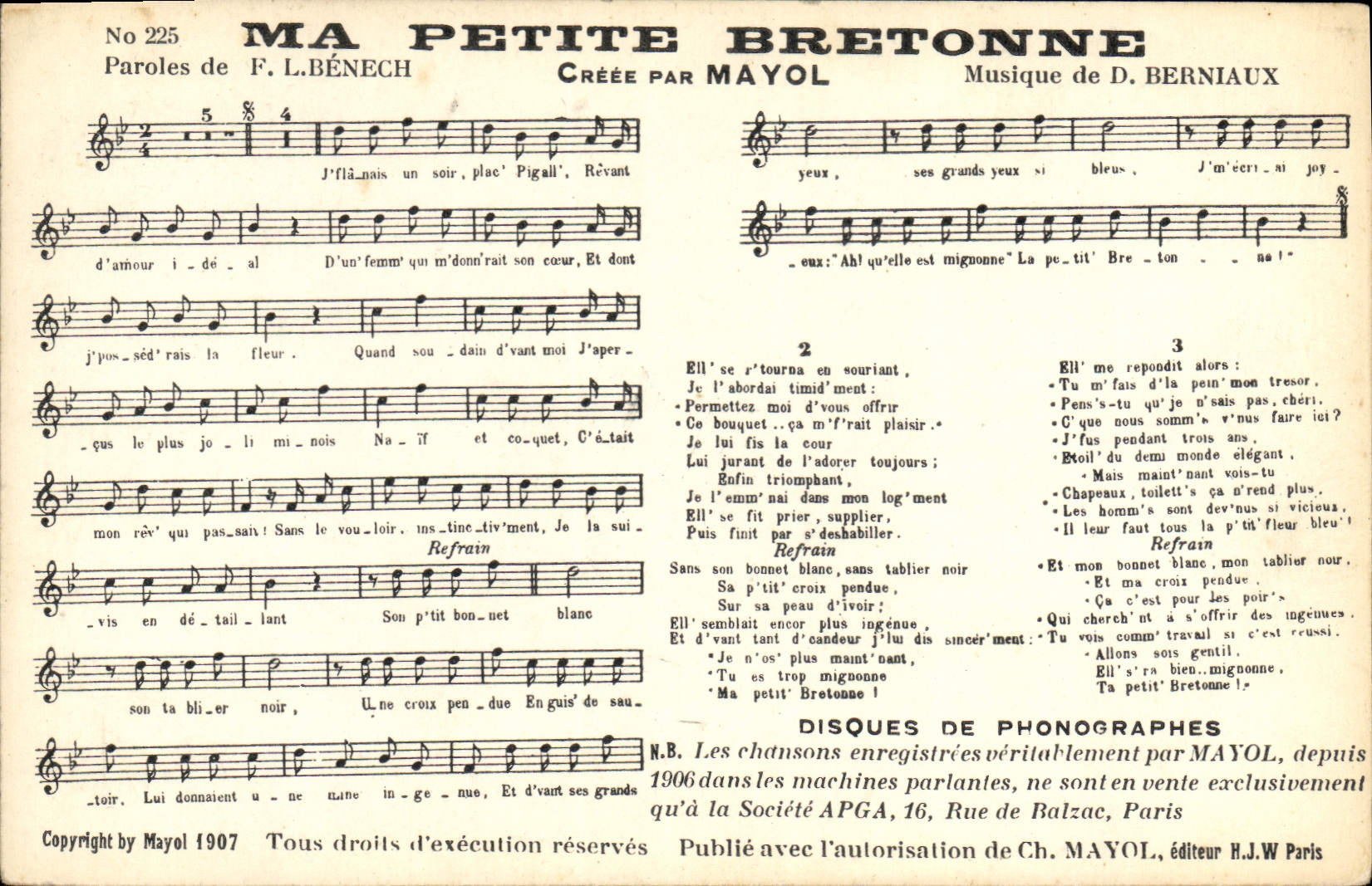 Vintage Postcard My small Breton Benech Berniaux Mayol