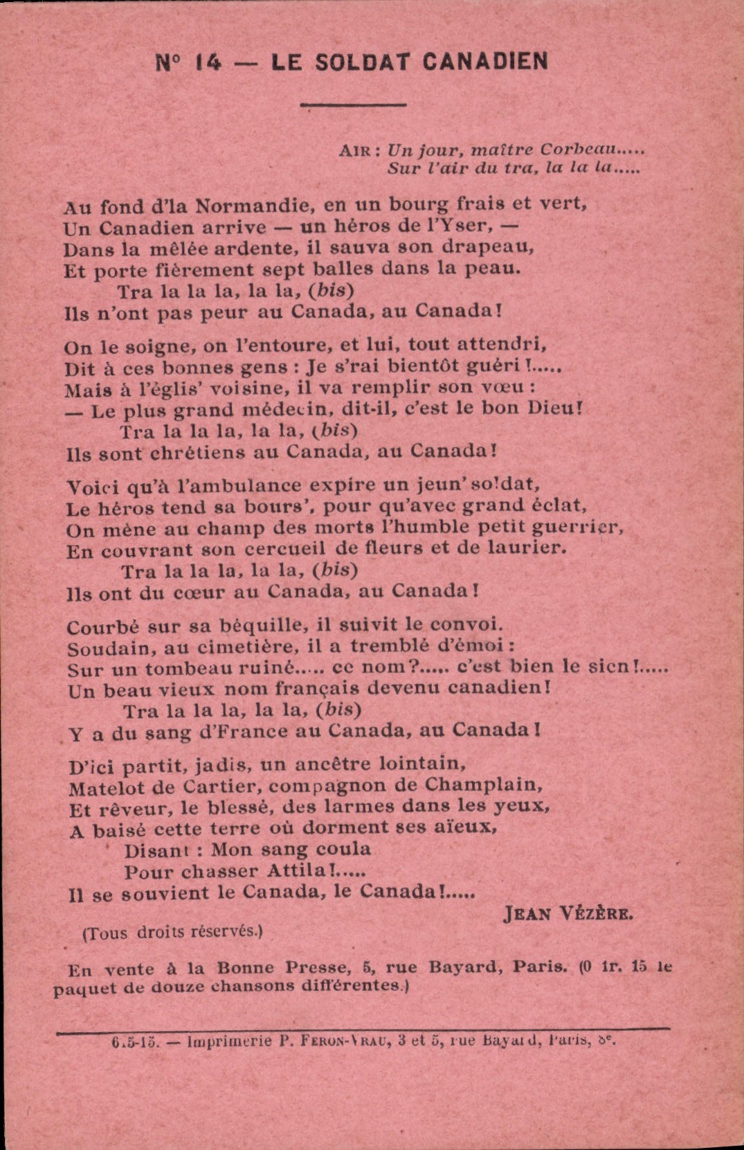 Vintage Postcard the Canadian soldier Canada Jean Vezere