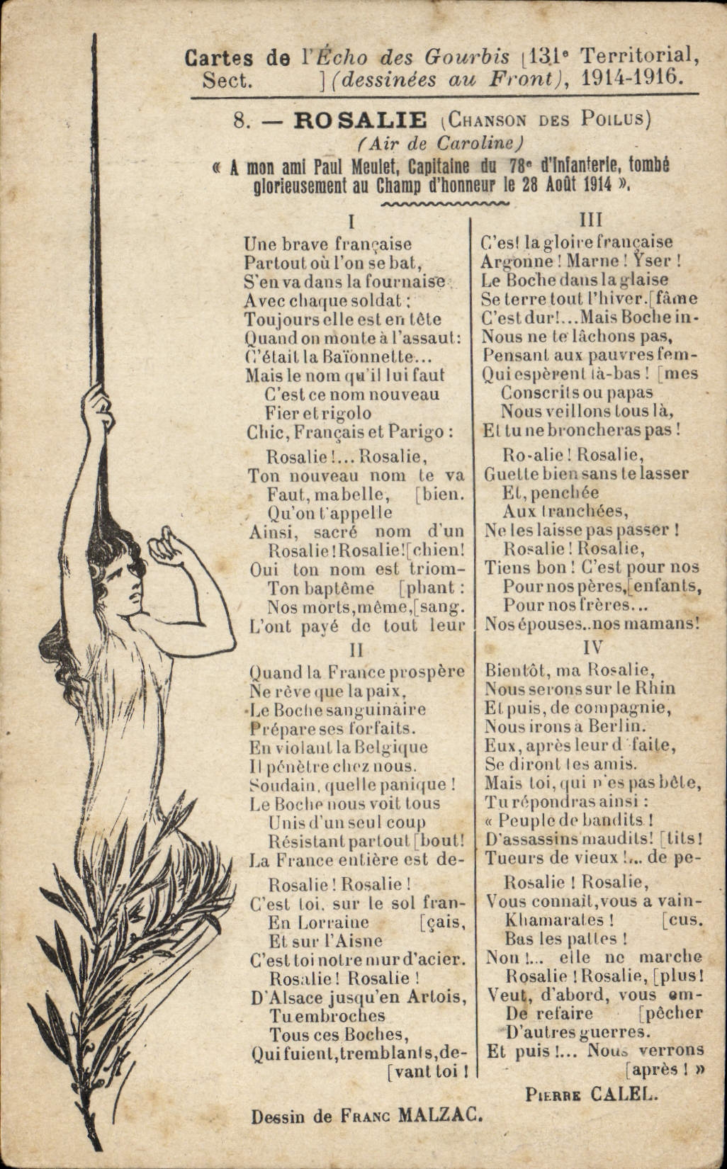 CPA Rosalie Chanson des Poilus Air de Caroline 