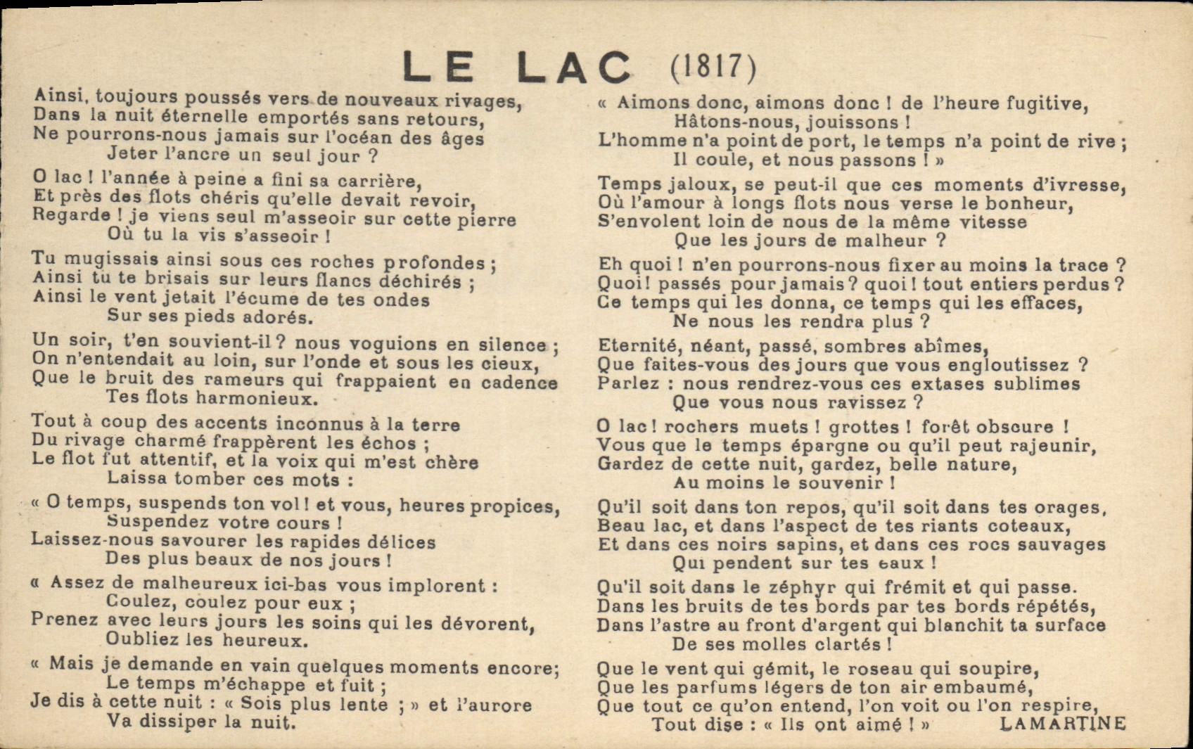 Vintage Postcard the lake Lamartine