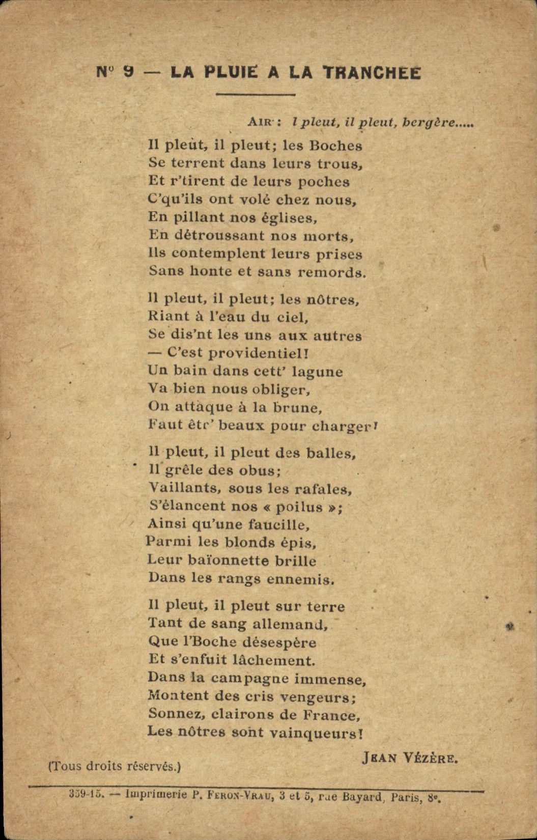 Vintage Postcard rain of the trench Jean Vezere