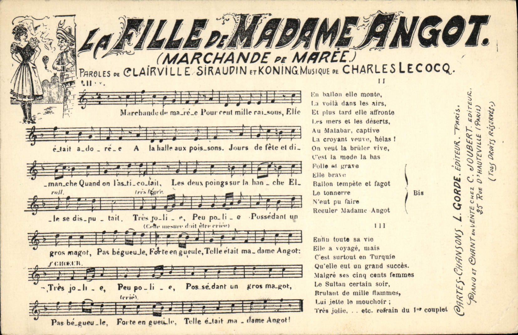 Vintage Postcard the girl of Commercial Mrs Angot of tide Clairville Siraudin Koning Charles Lecocq