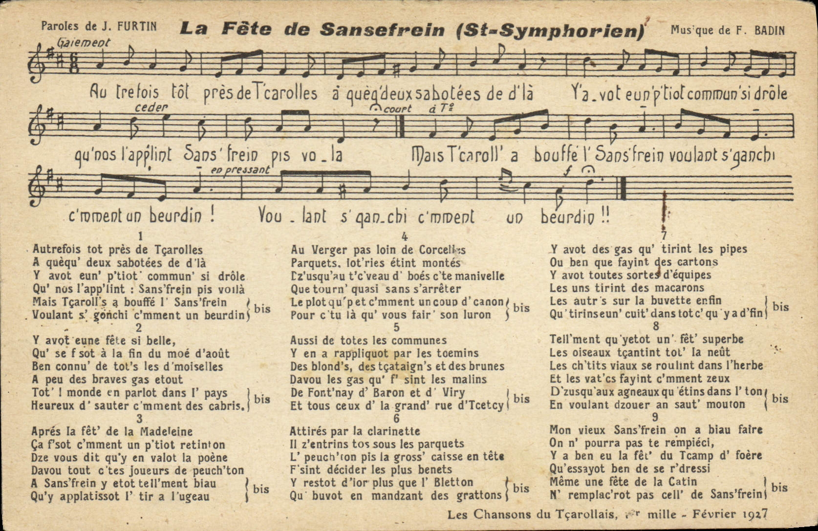 Postal la fiesta de Sansefrein St Symphorien Furtin Velocímetro